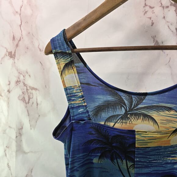 Vintage Hawaiian Dress Womens Medium Blue Midi Maxi Floral Tank 90s Tiki - Picture 6 of 11